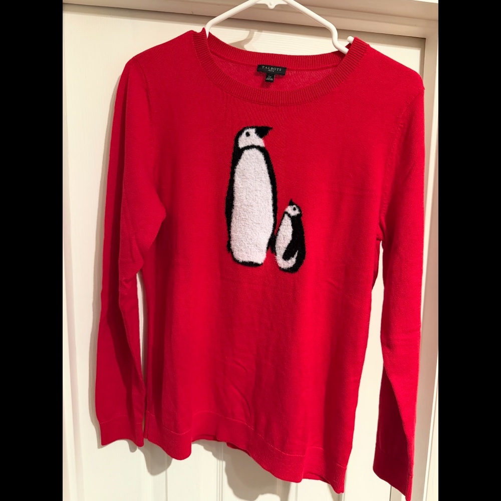 Talbots Penguin & Chick Embroidered Crewneck Sweater. Size Large Petite